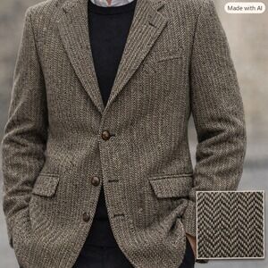 Corbin Ltd Tweed Wool Men Herringbone Sport Coat Blazer Gray Brown USA Lrg Vtg